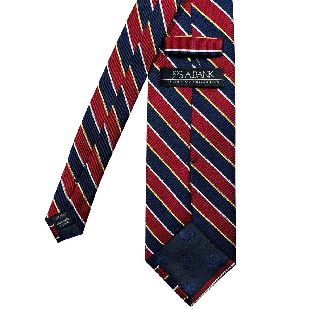 Jos. A. Bank Executive Collection Silk Tie Red Blue Yellow Stripe Preppy Men EUC